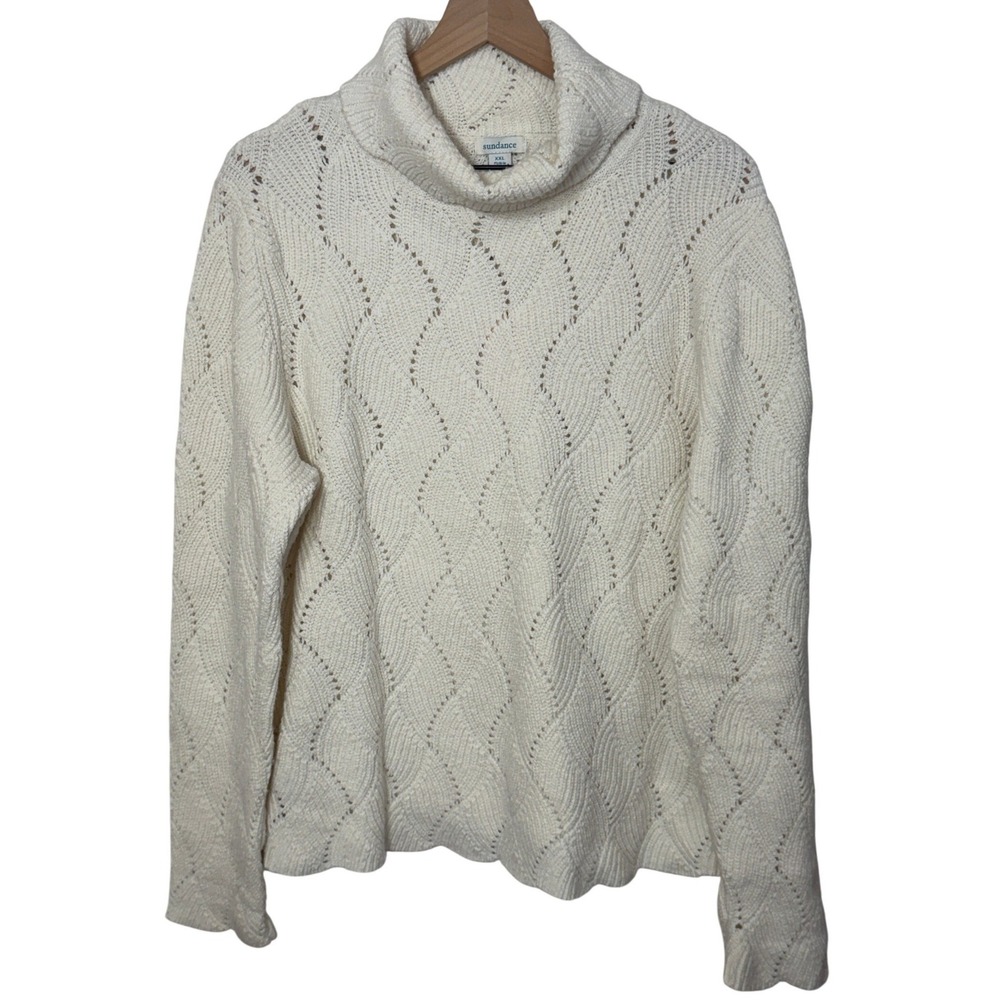 Sundance‎ Cream Knit Turtleneck Sweater Women's XXL Silk Cotton Blend Cabincore